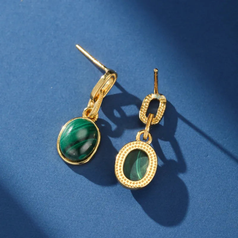 Malachite Earrings ''Golden Harmony'' Silver Plated Gold