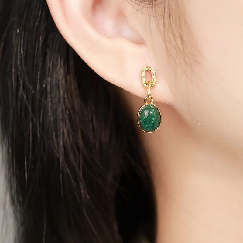 Malachite Earrings ''Golden Harmony'' Silver Plated Gold