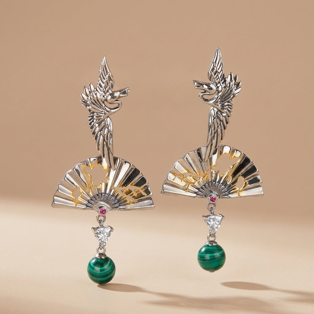 Boucles d'Oreilles Malachite "Protection Spirituelle" Argent @main