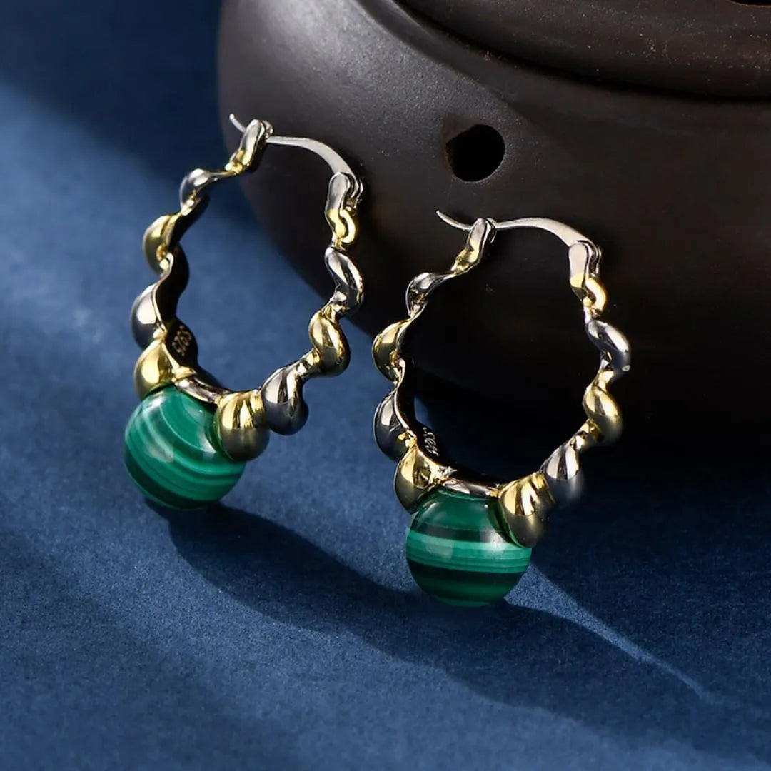 Malachite Earrings "Malachite Spiral" Silver 925