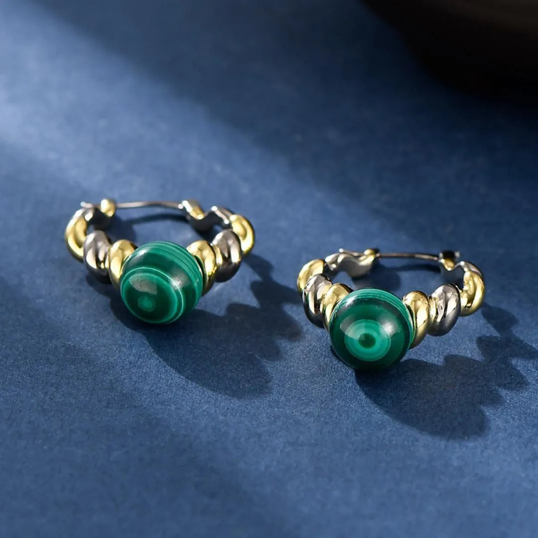 Malachite Earrings "Malachite Spiral" Silver 925