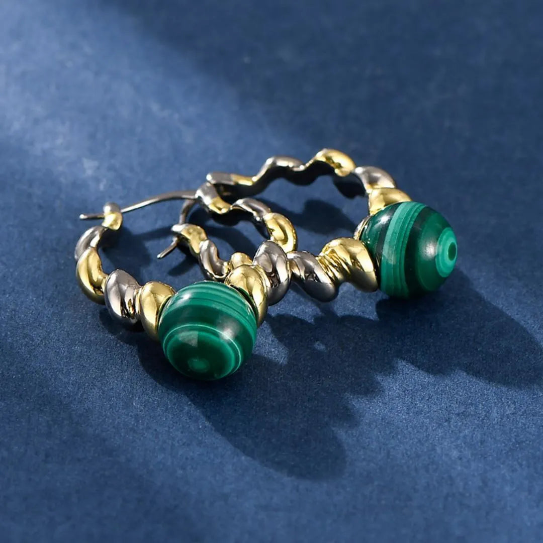 Malachite Earrings "Malachite Spiral" Silver 925