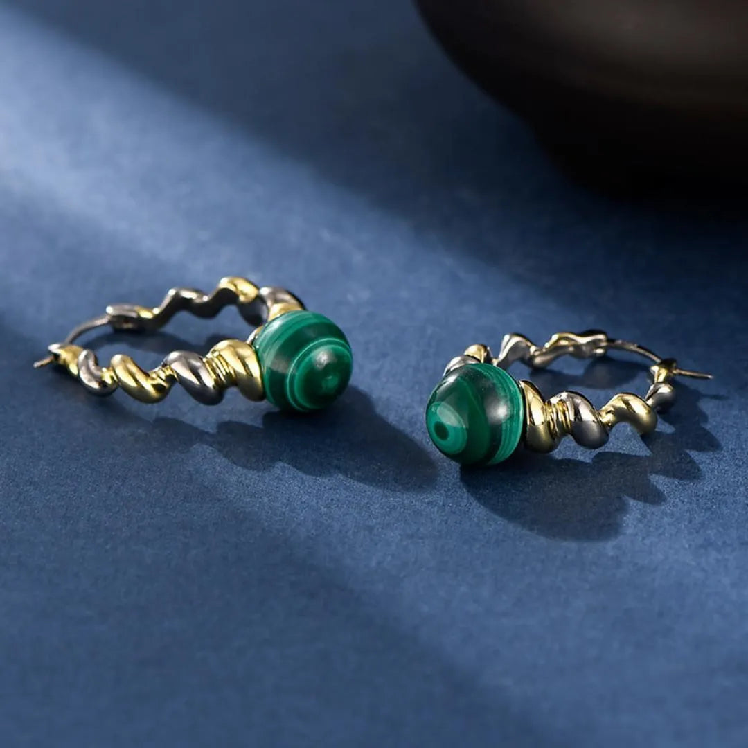 Malachite Earrings "Malachite Spiral" Silver 925