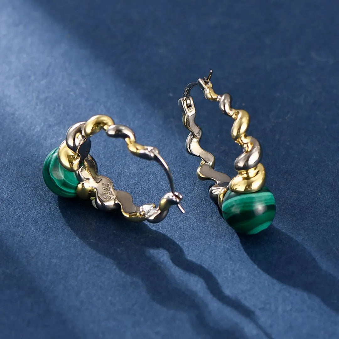 Malachite Earrings "Malachite Spiral" Silver 925