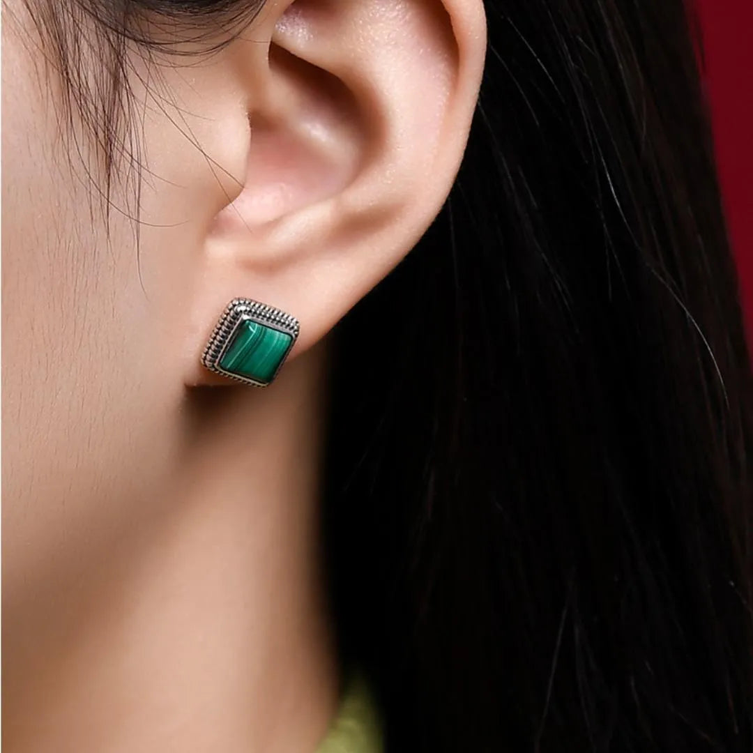 Boucles d’Oreilles Malachite "Verdure Élégante" Argent 925