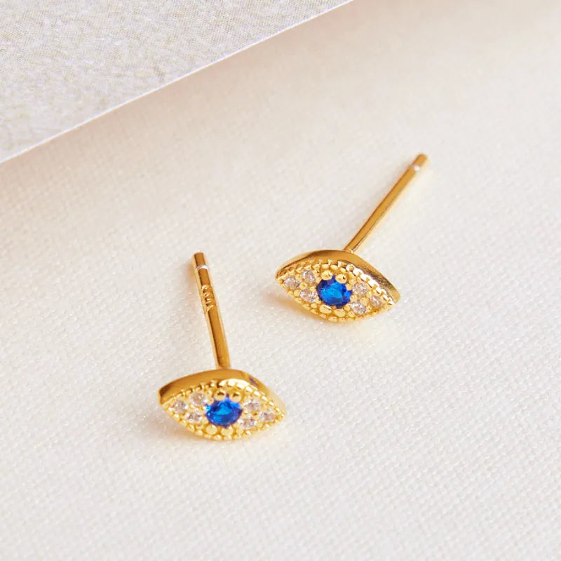 Evil Eye "Keep-Blue" Gold-Plated Silver Earrings