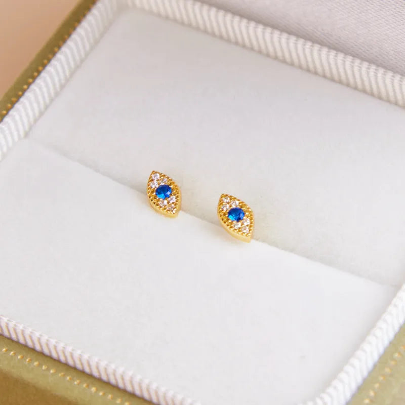 Evil Eye "Keep-Blue" Gold-Plated Silver Earrings