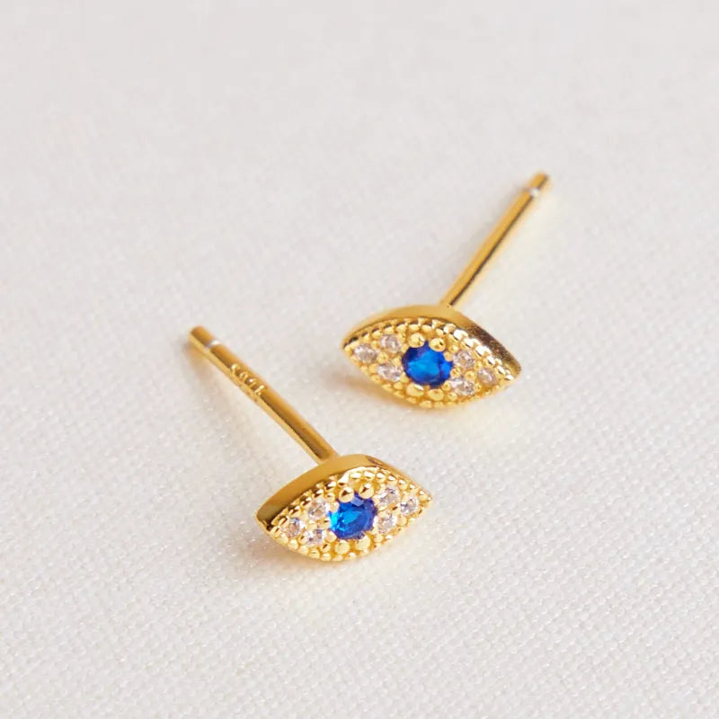 Evil Eye "Keep-Blue" Gold-Plated Silver Earrings