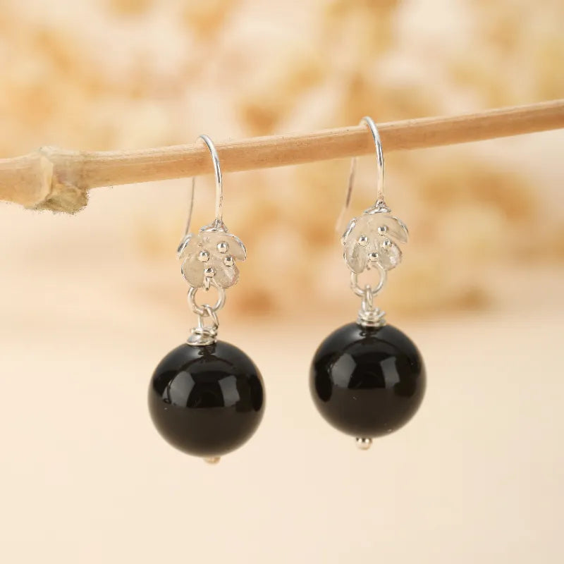 Obsidian Earrings "Protective Bloom" Silver