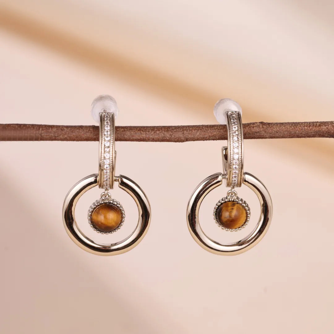 Tiger Eye Earrings "Charming Circle" Gold