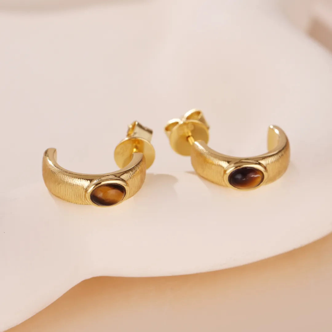 Tiger Eye Earrings "Gold Elegance" Gold-Plated Silver