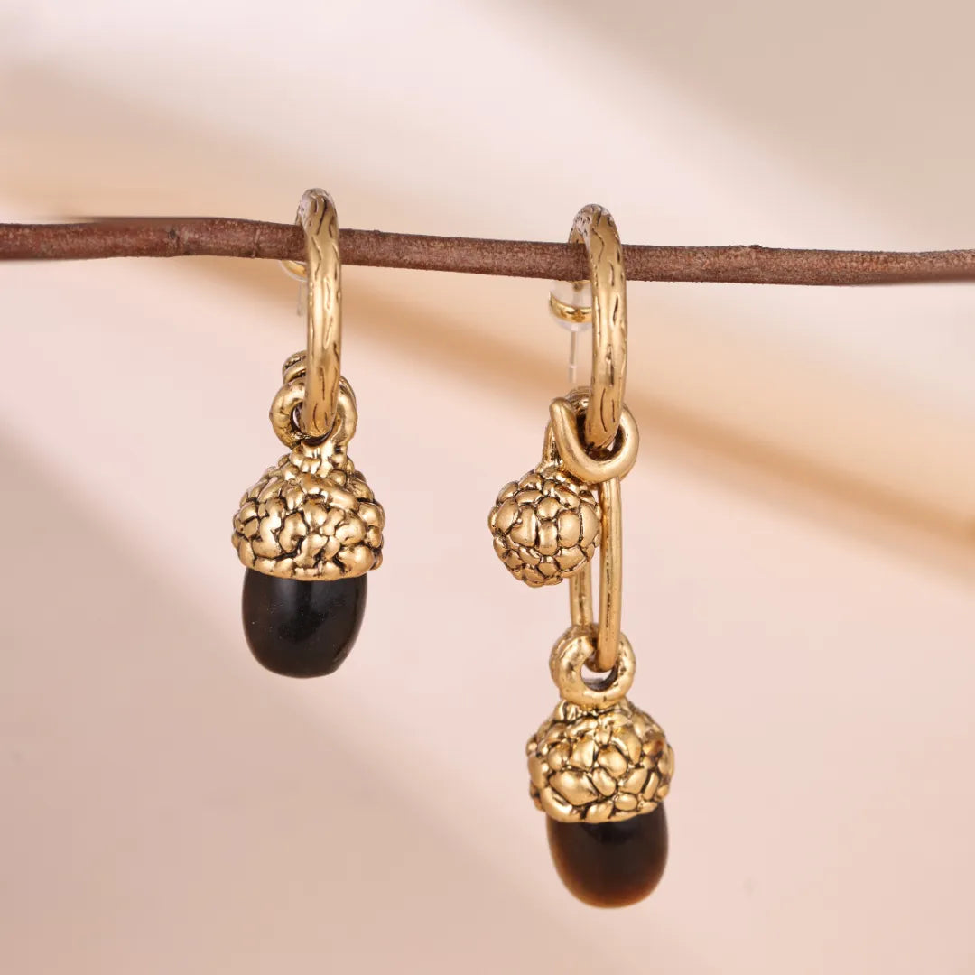 Tiger Eye Earrings "Oak Pearl" Gold