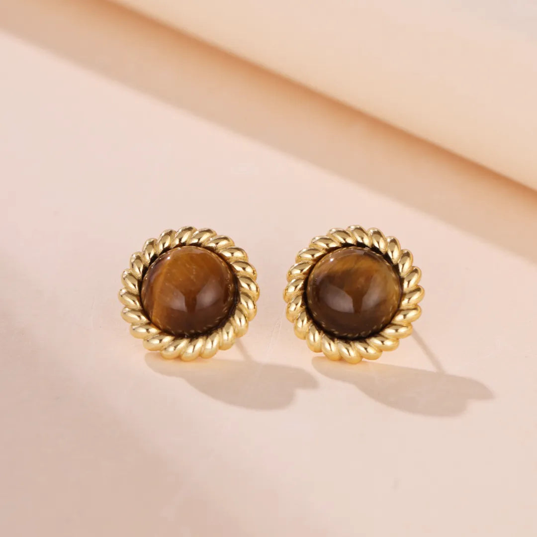 Earrings Tiger Eye "Small Sparkle" Gold Plated Silver