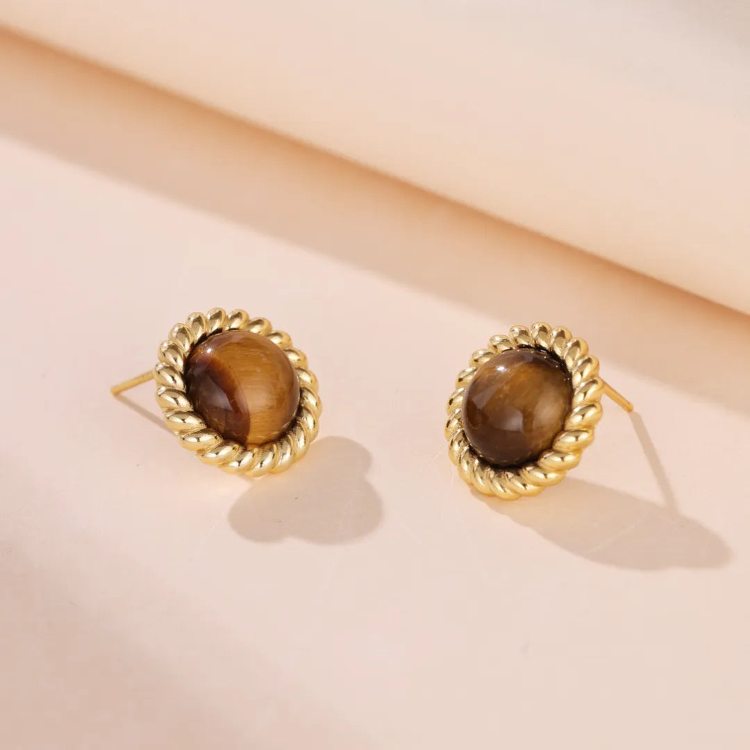 Earrings Tiger Eye "Small Sparkle" Gold Plated Silver