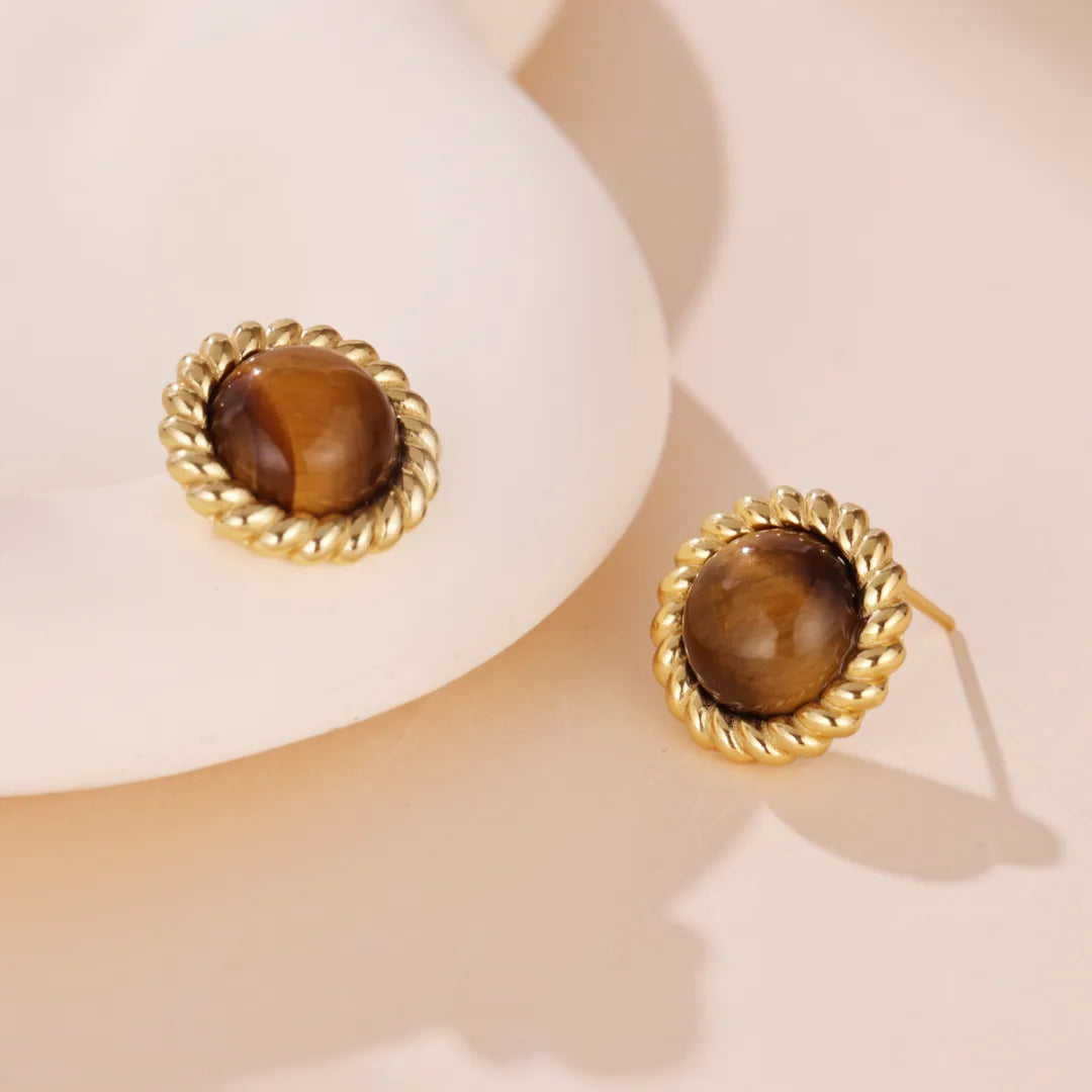 Earrings Tiger Eye "Small Sparkle" Gold Plated Silver