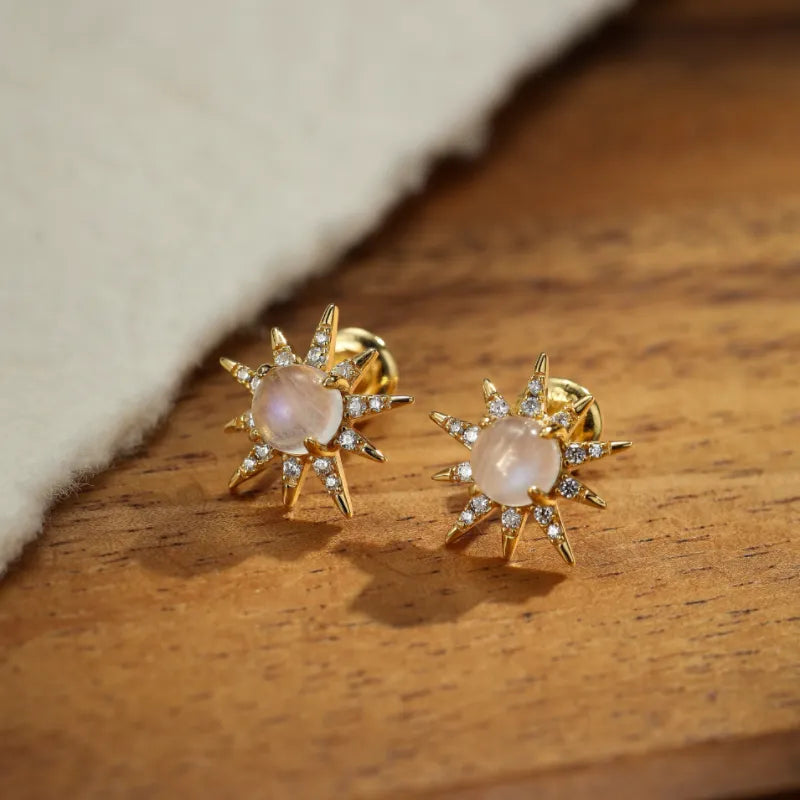 Moonstone Earrings "Solar Shine" Gold-Plated Silver