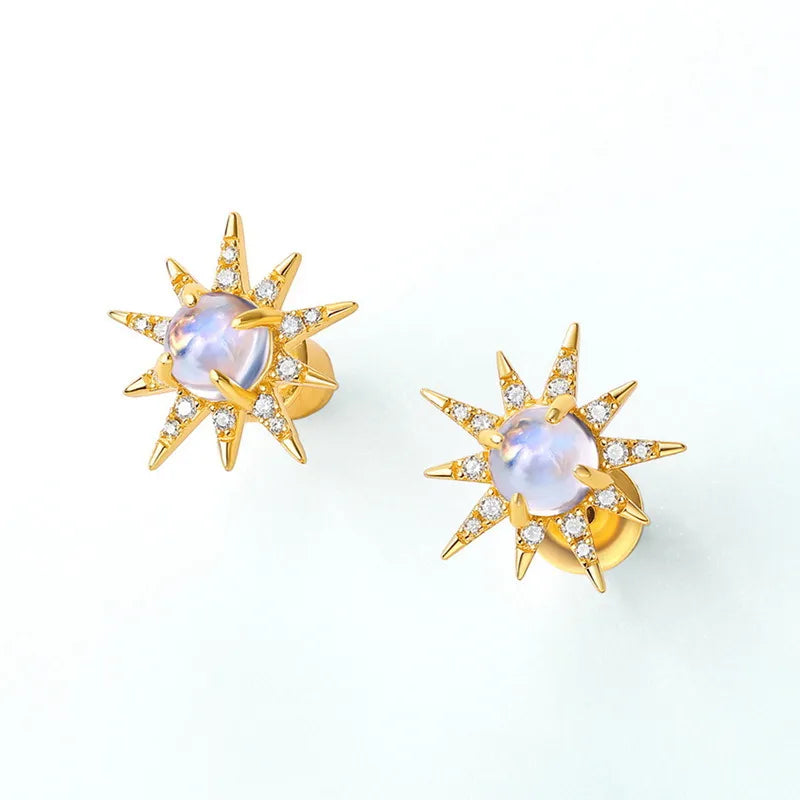 Moonstone Earrings "Solar Shine" Gold-Plated Silver