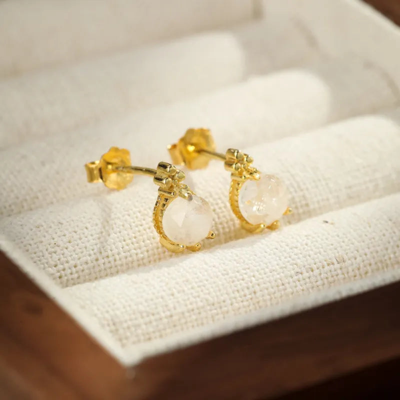 Moonstone Earrings "Lunar Drop" Gold-Plated Silver