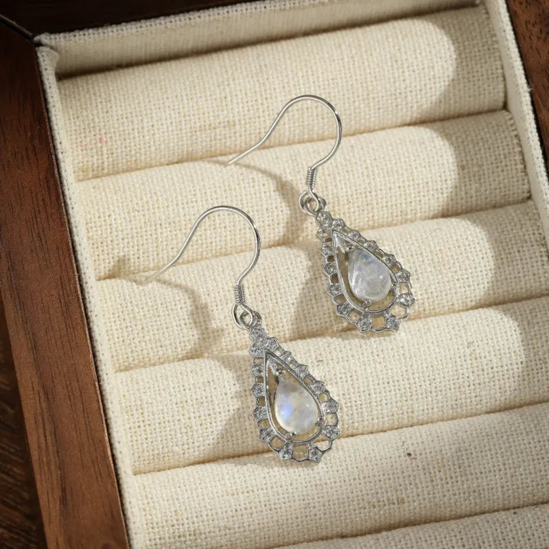 Boucles d'Oreilles Pierre de Lune "Perles de Nuit"