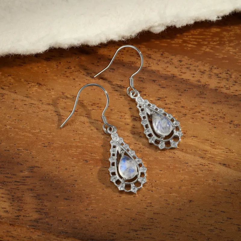 Boucles d'Oreilles Pierre de Lune "Perles de Nuit"