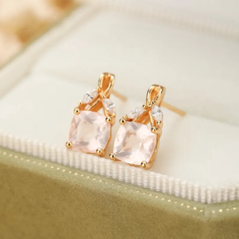 Rose Quartz Earrings "Luxurious Elegance" Gold-Plated Silver