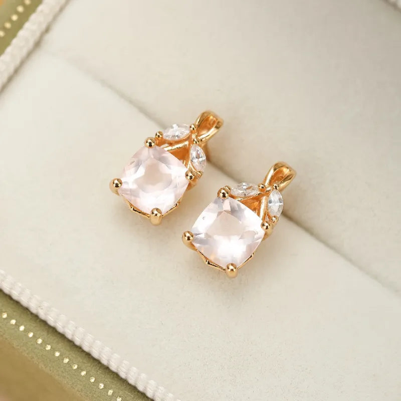 Rose Quartz Earrings "Luxurious Elegance" Gold-Plated Silver