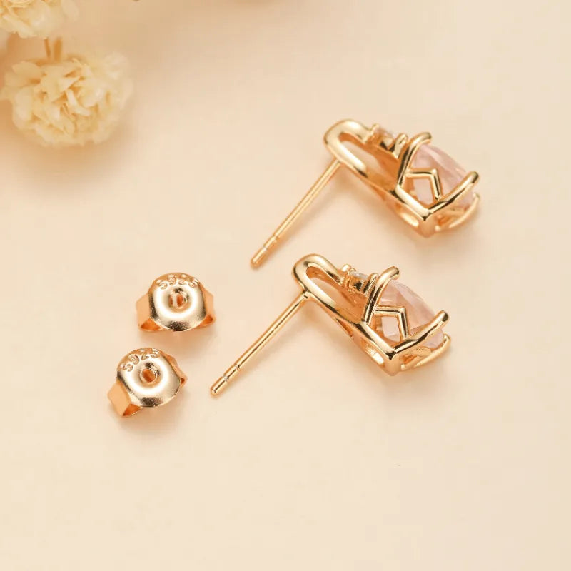 Rose Quartz Earrings "Luxurious Elegance" Gold-Plated Silver