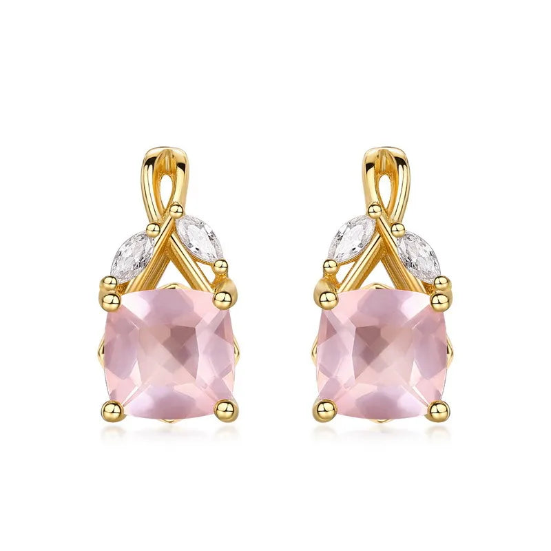 Rose Quartz Earrings "Luxurious Elegance" Gold-Plated Silver