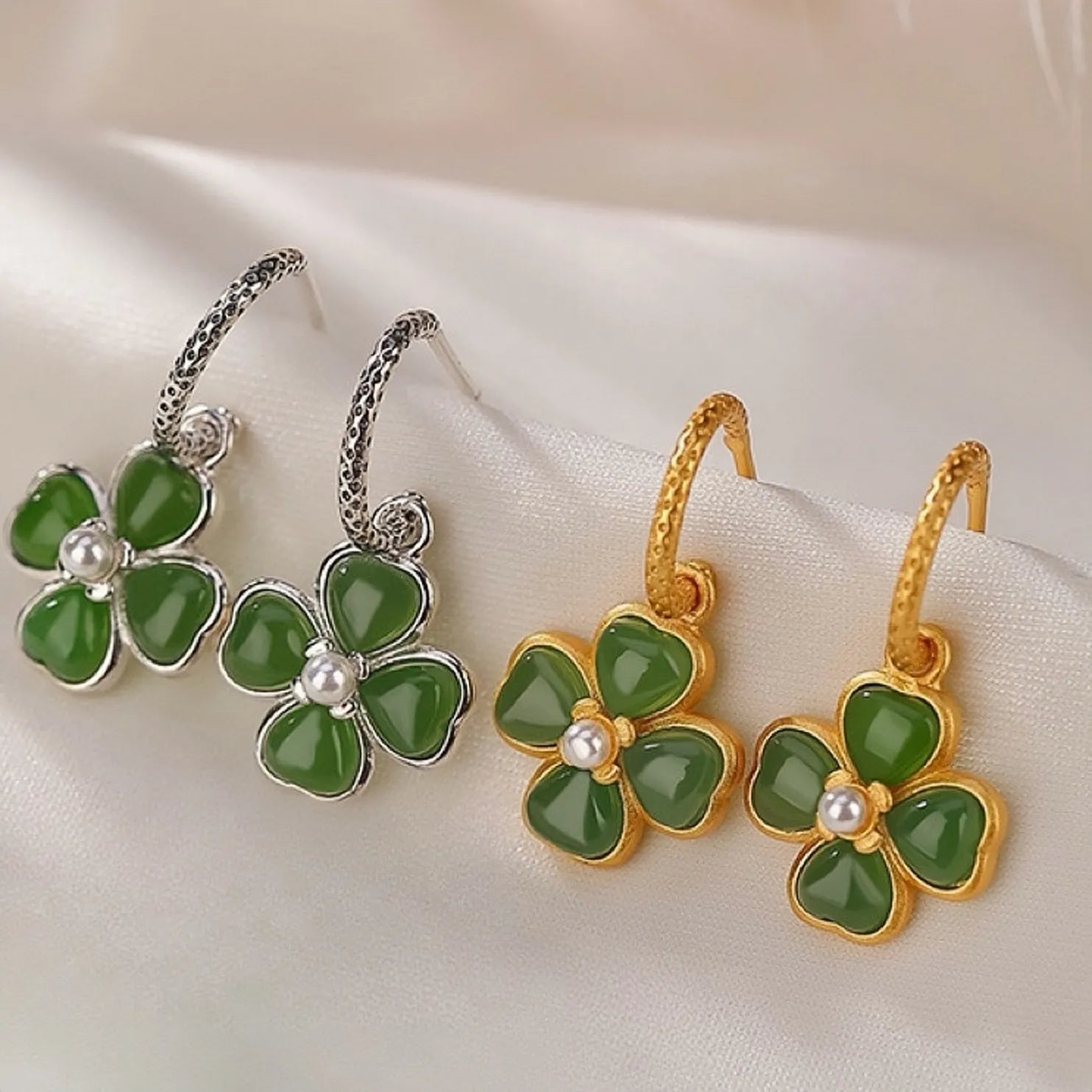 Earrings Clover Jade "Elegant Chance" Gold-Plated Silver