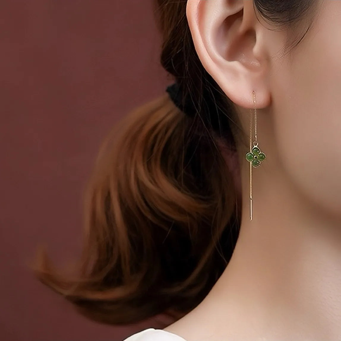 Earrings Clover Jade "Tenderness" Gold-Plated Silver