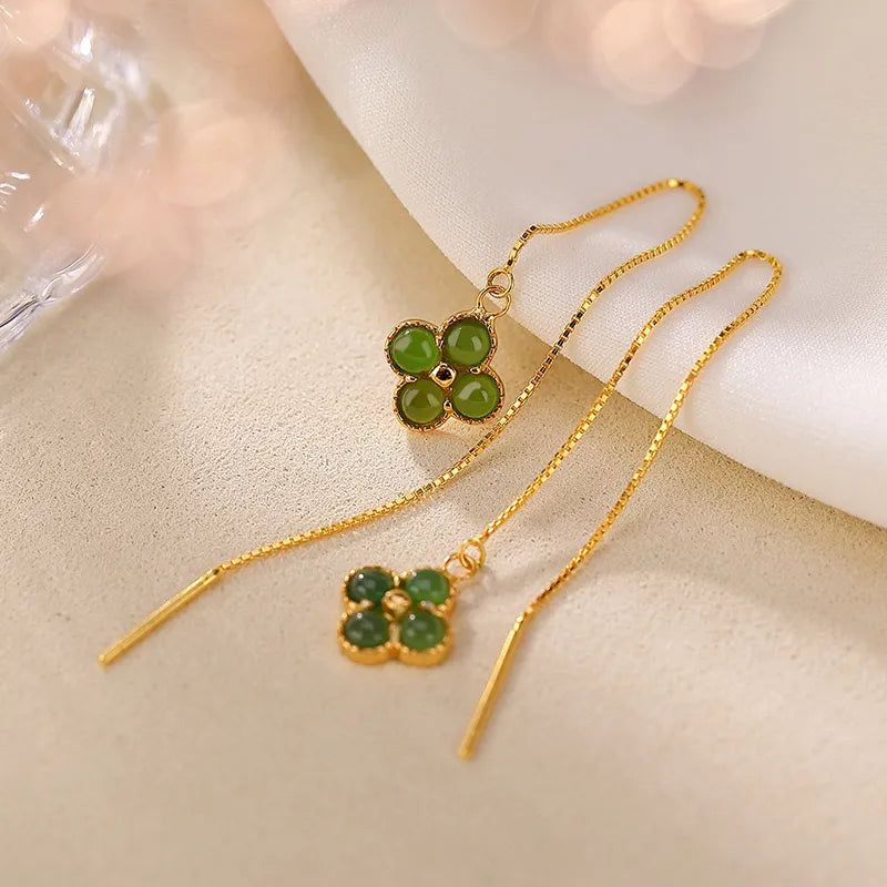 Earrings Clover Jade "Tenderness" Gold-Plated Silver