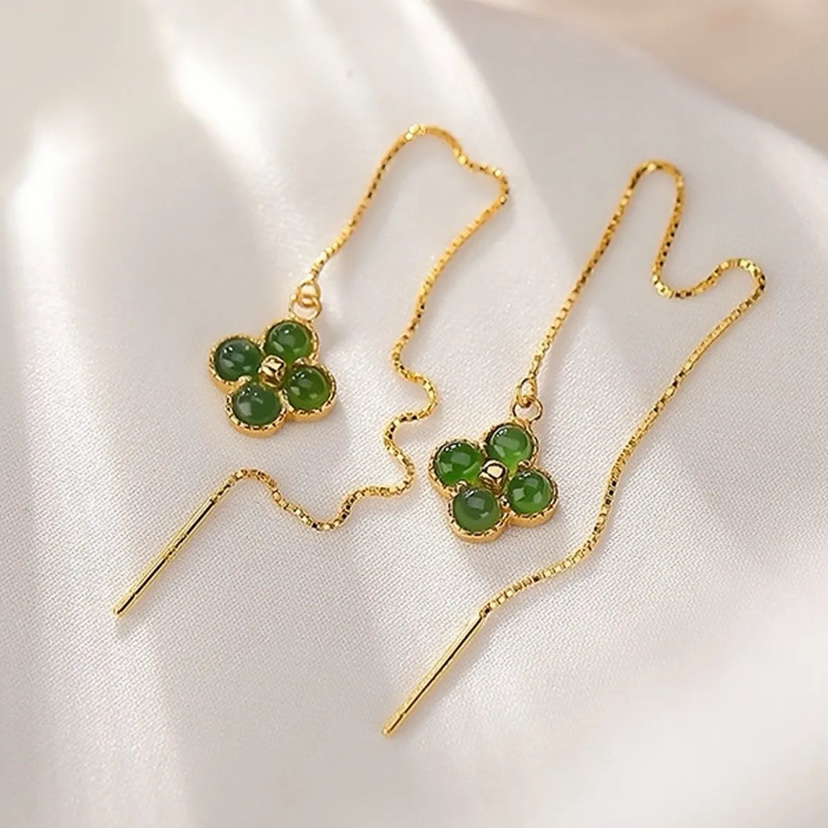 Earrings Clover Jade "Tenderness" Gold-Plated Silver