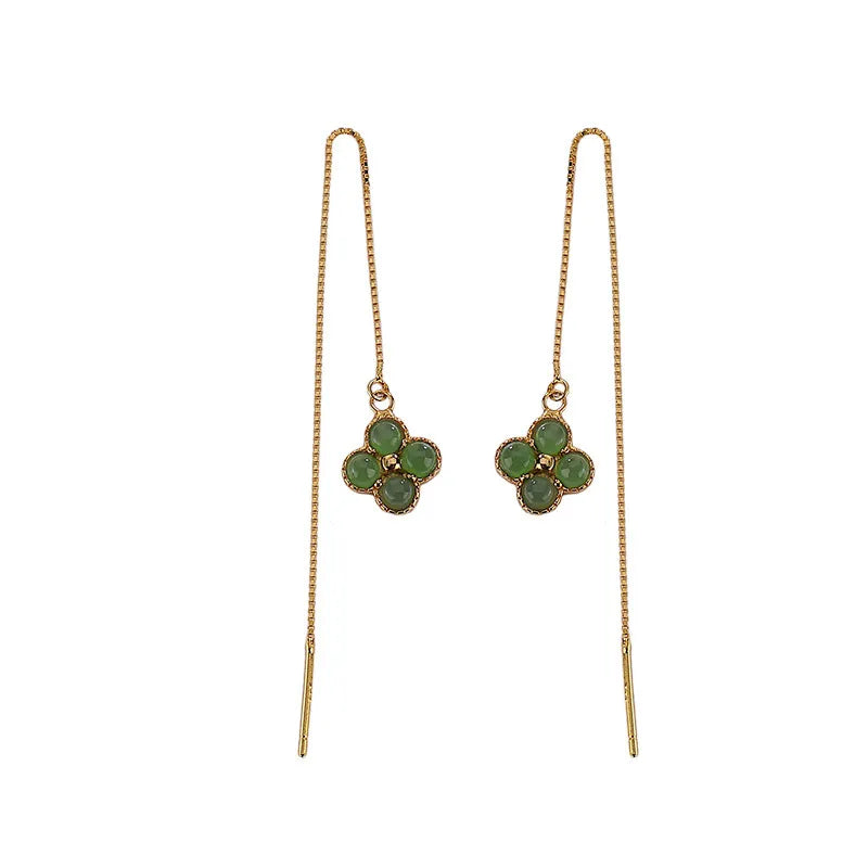 Earrings Clover Jade "Tenderness" Gold-Plated Silver