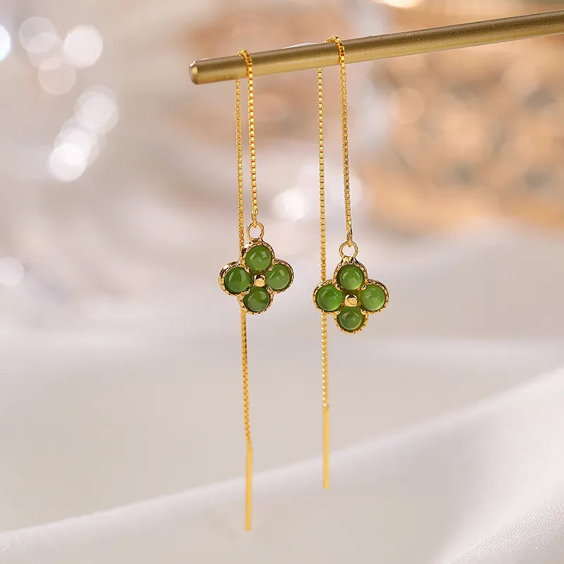 Earrings Clover Jade "Tenderness" Gold-Plated Silver