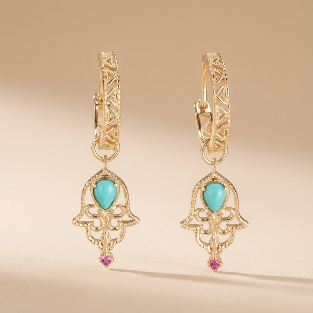 Turquoise Earrings “Ancestral Aura” Gold-Plated Silver