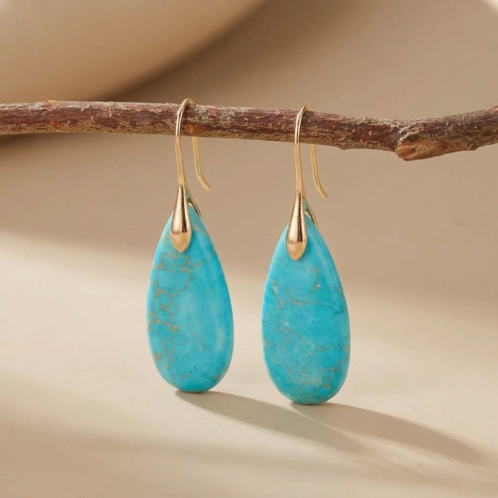 Boucles d'Oreilles Turquoise "Beauté Céleste" Doré Or @main
