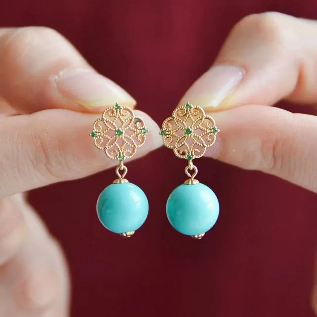 Turquoise Earrings "Royal Moon" Gold-Plated Silver