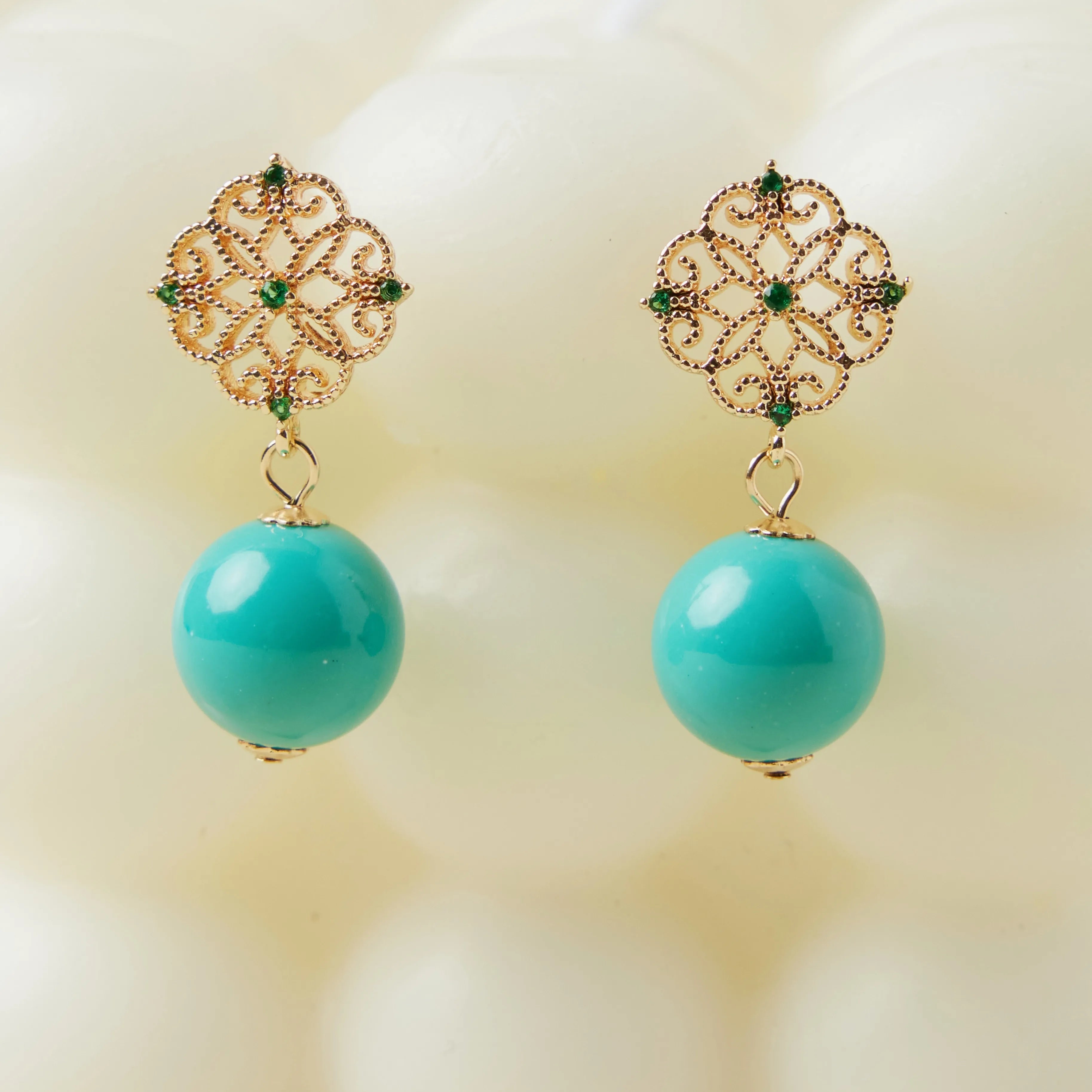 Turquoise Earrings "Royal Moon" Gold-Plated Silver