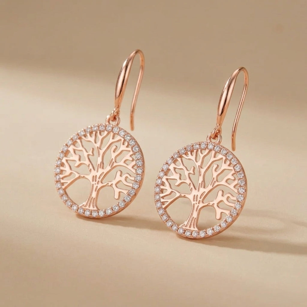 Boucles d'oreilles Arbre de vie "Racines d'Éclat "Argent Doré Or @main