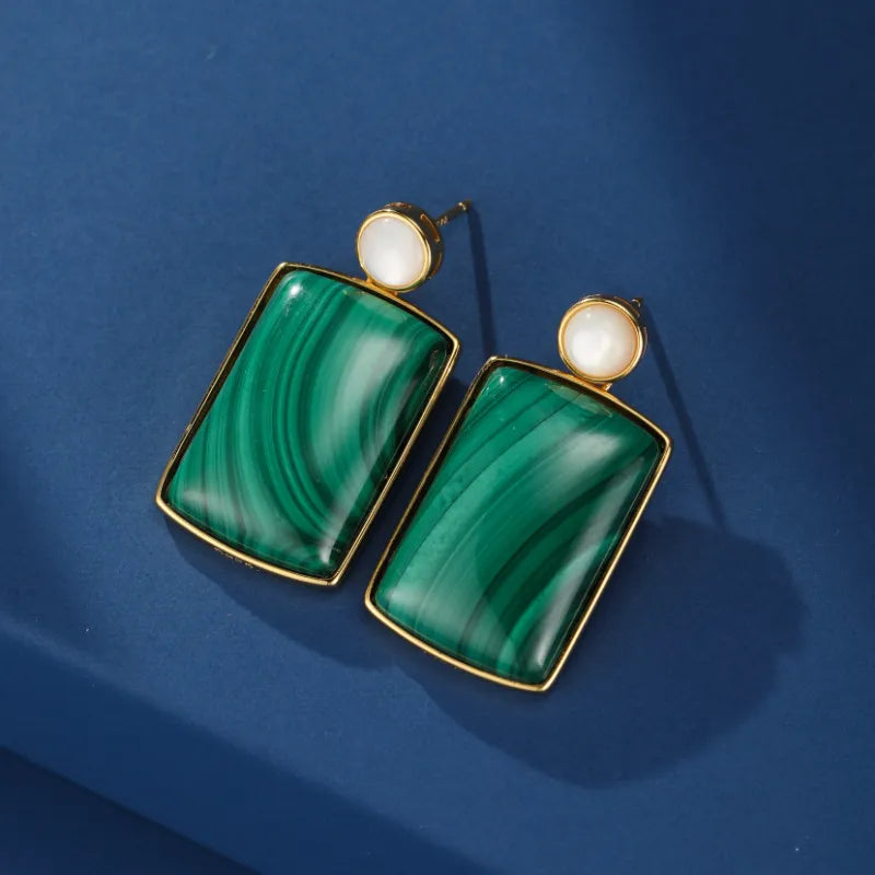 Malachite and Mother-of-Pearl Earrings ''Serenade'' Silver Plated Gold