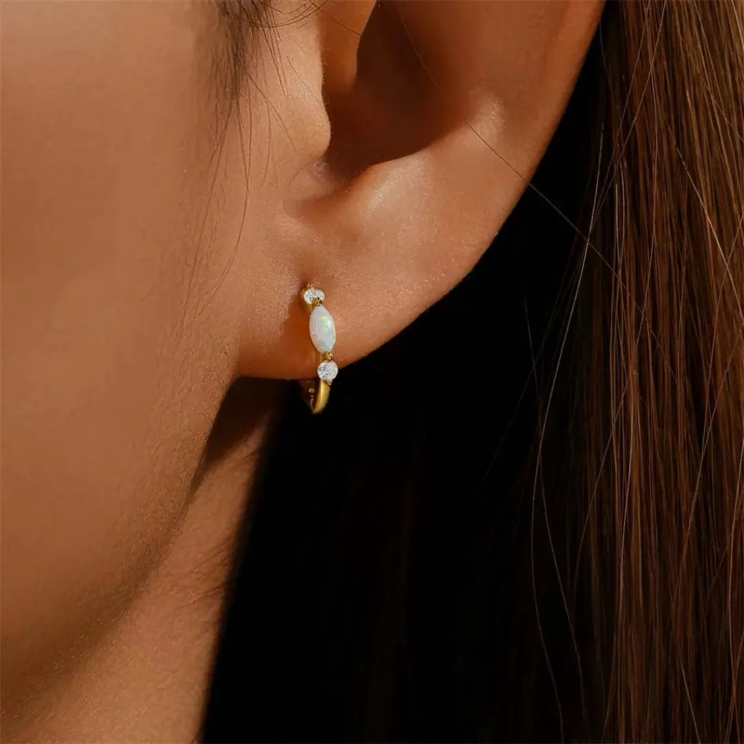 Opal Hoop Earrings "Nacreous Softness" Silver