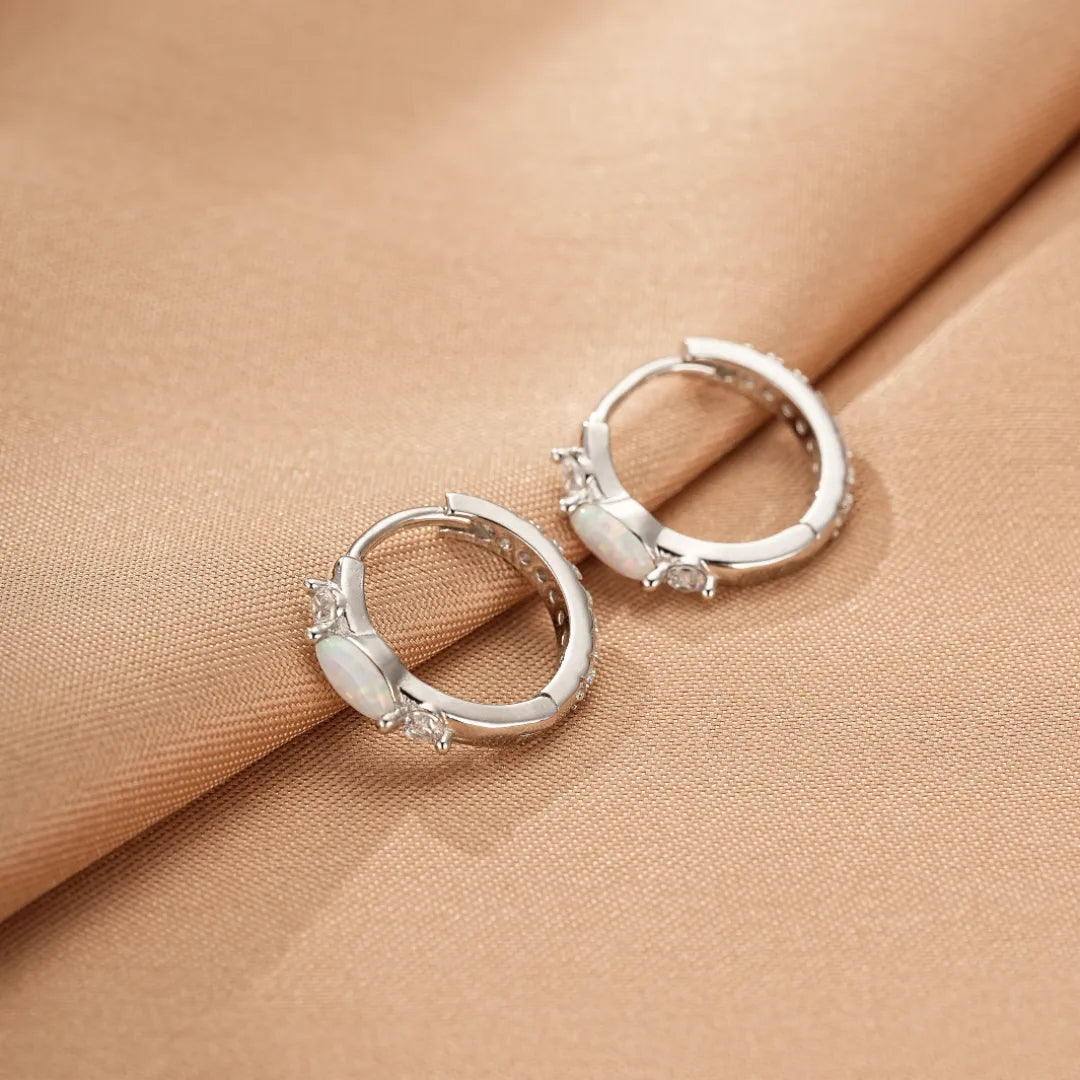 Opal Hoop Earrings "Nacreous Softness" Silver
