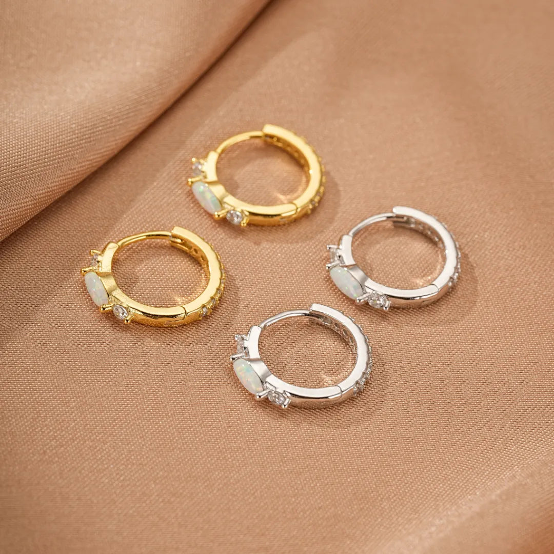 Opal Hoop Earrings "Nacreous Softness" Silver