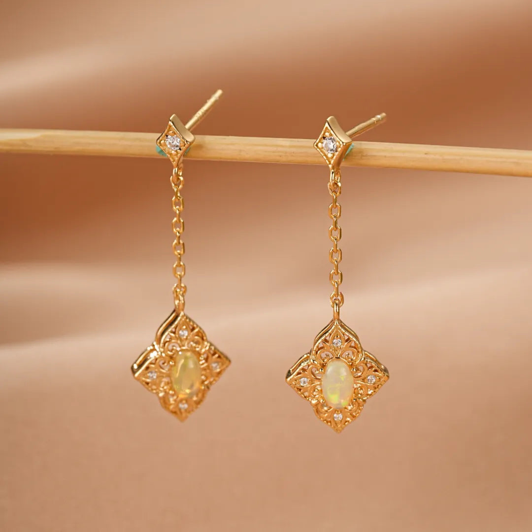 Opal Earrings "Antique Light" 10K Gold Plated Sterling Silver
