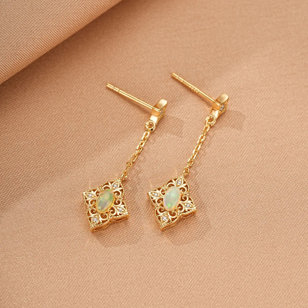 Opal Earrings "Antique Light" 10K Gold Plated Sterling Silver