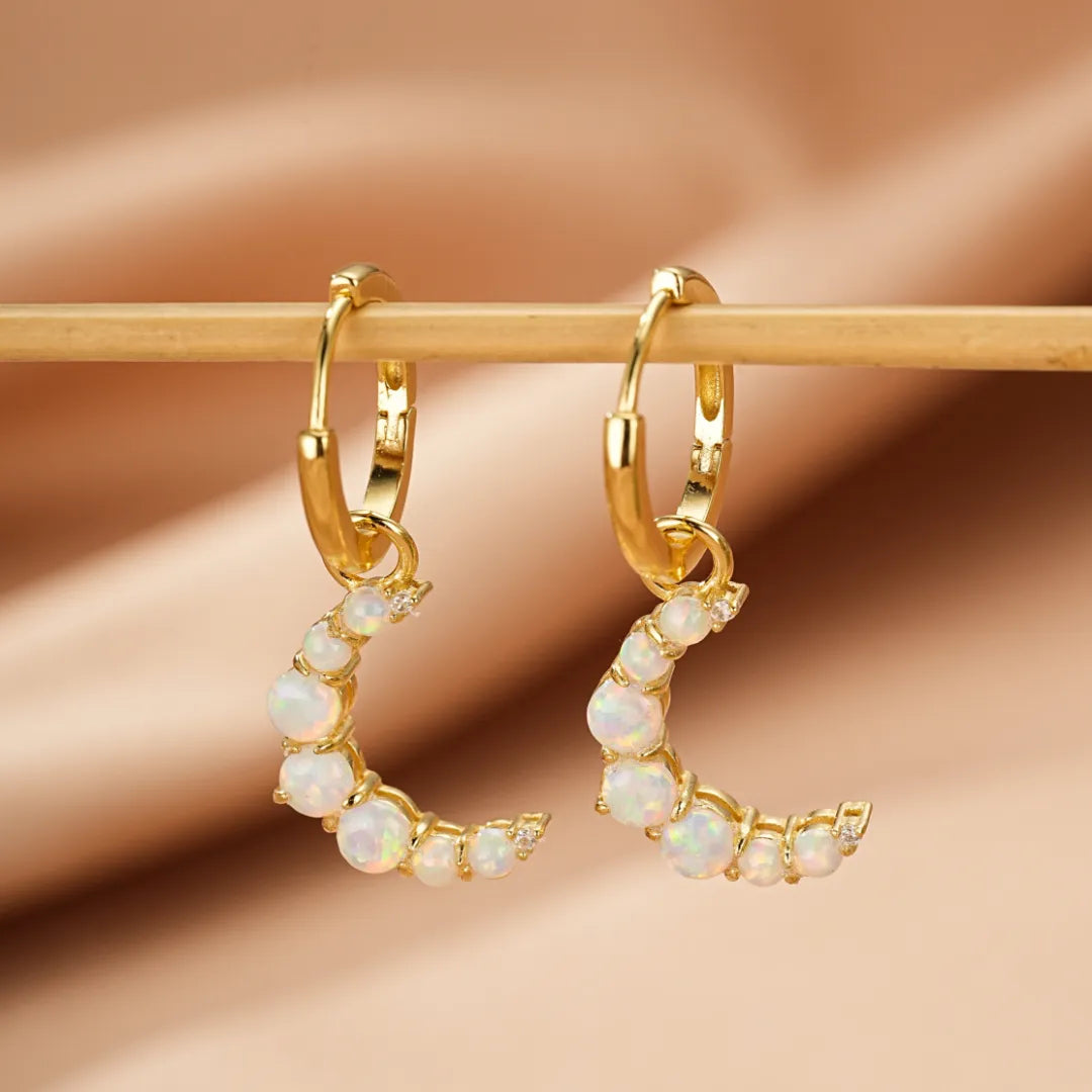 Opal Earrings "Sweet Moon" Gold Plated Silver