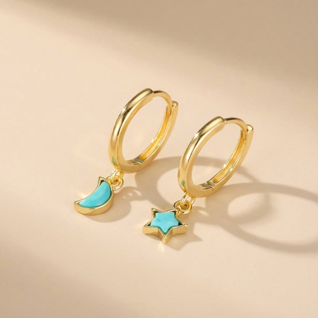 Turquoise Earrings "Celestial Balance" Gold-Plated Silver