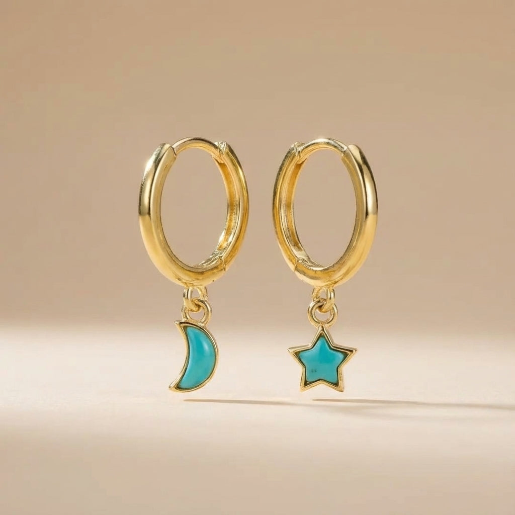 Turquoise Earrings "Celestial Balance" Gold-Plated Silver