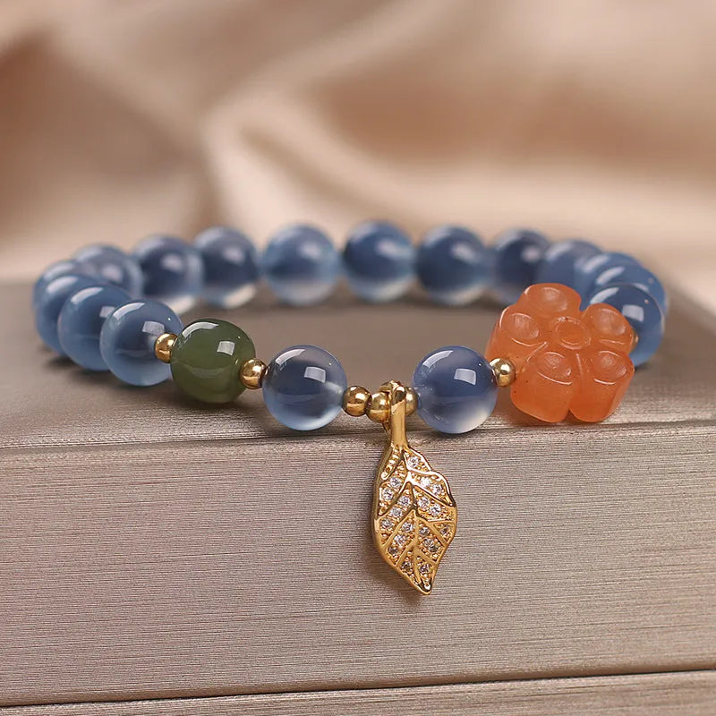 Agate Bracelet "Leaf Charm"