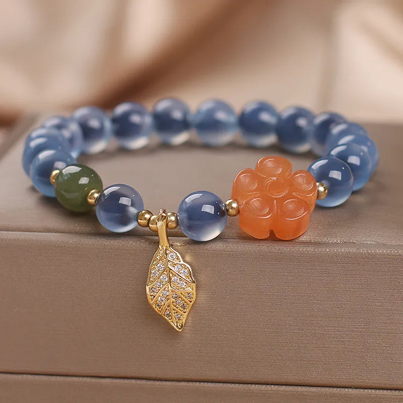 Agate Bracelet "Leaf Charm"